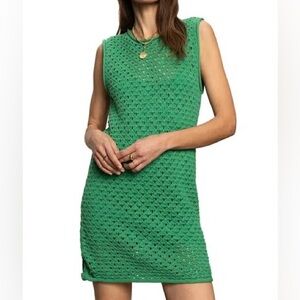 Sanctuary Kelly Green Crochet Sleeveless Mini Dress Size S